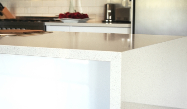 Mitred Waterfall kitchen benchtops by Compass Kitchens